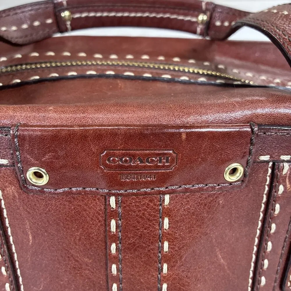 Coach Hampton Andrea Leather Satchel Women Handbag Cognac Brown Bnfts Charity - Picture 9 of 16